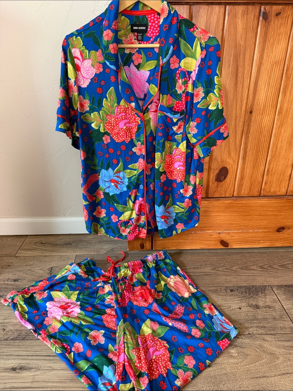 Room Service Floral Print Short Sleeve Pajama Set - Blue/Multi - Size XXL